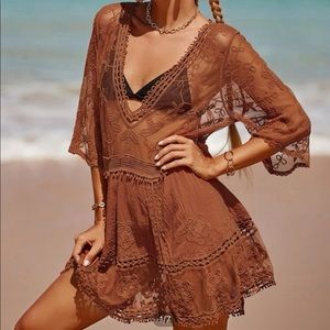 NWT Rust orang Orange Brown Lace Tunic / Coverup